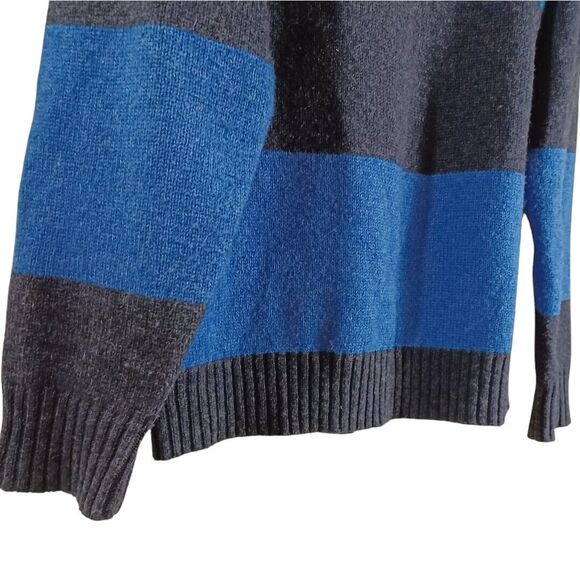 Old Navy Wool Rugby Striped Men's Sz L Long Sleeve Casual Warm Blue Grey Sweater - Picture 6 of 10